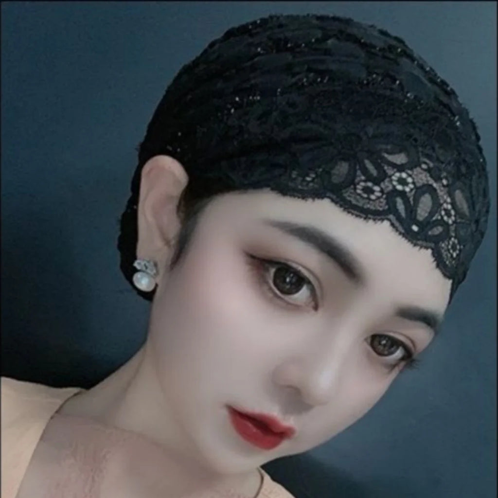 Womens Muslim Inner Hijab Caps Shiny Lace Head Cover Stretch Beanie Turban Hat Cap Headwrap Cover
