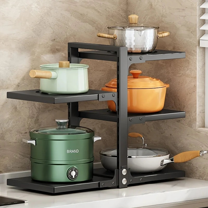 Kitchen Counter Pot Rack, Multi Tier Metal Pan Organizer, Freestanding Corner Cookware Storage Holder for Pots Pans