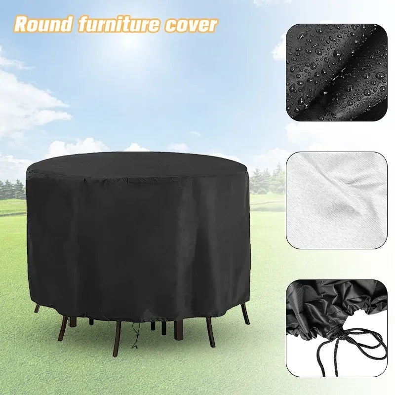 Garden Patio Round Table Protective Cover - Oxford Cloth, Outdoor Dustproof Rainproof Sunproof Furniture Shield
