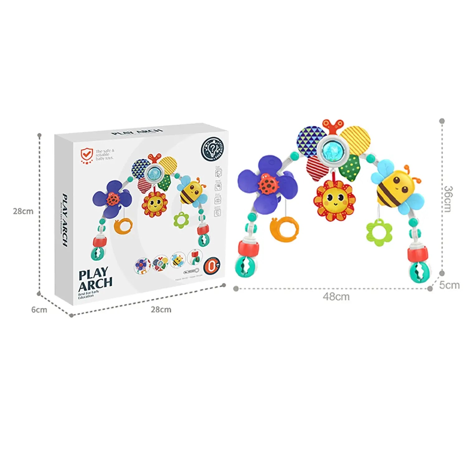 Jouets d’arche pour poussette de bébé en plastique colorés du centre d’activités marin, avec une fleur, un soleil et une abeille suspendus