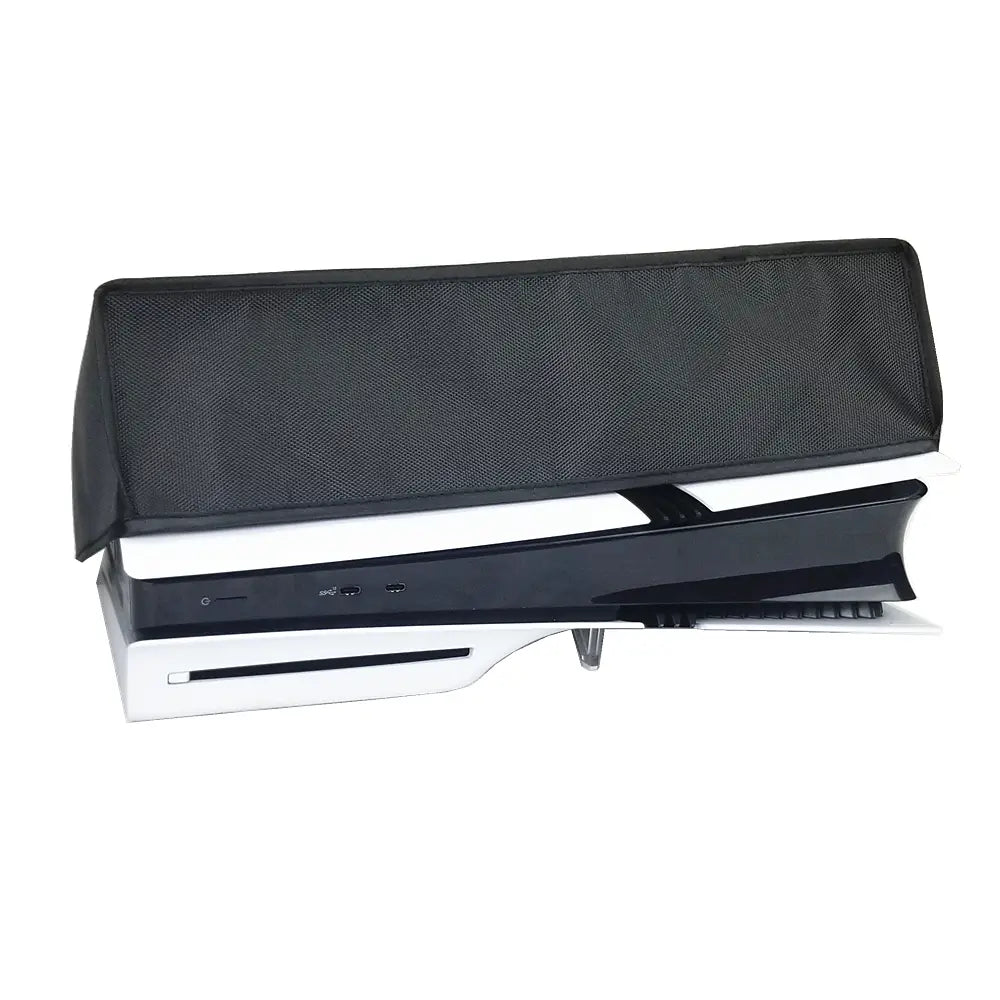 Black mesh protective cover made of oxford cloth for ps5 pro console designed to prevent dust accumulation