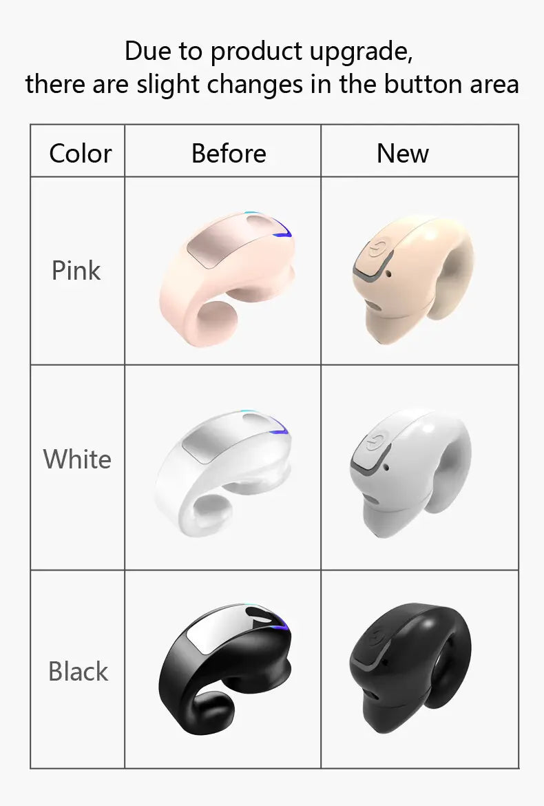 The earphone clip wireless bluetooth headset features a sleek ergonomic design with smooth plastic casing available in pink white or black and offers high quality noise reduction.