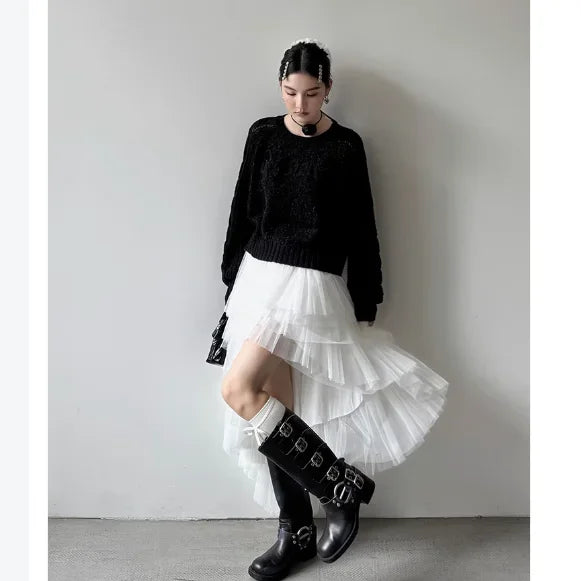 New Design with Multi-layered Solid Color Asymmetry and White Tutu Skirt for Parties