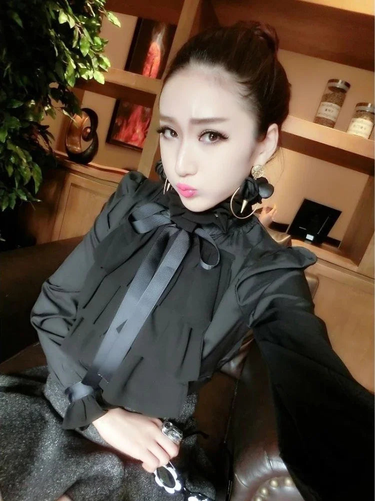 Elegant Women's summer blouses fashion new casual woman tops women 2025 White shirt blouse blusas ruffless bow long sleeve top