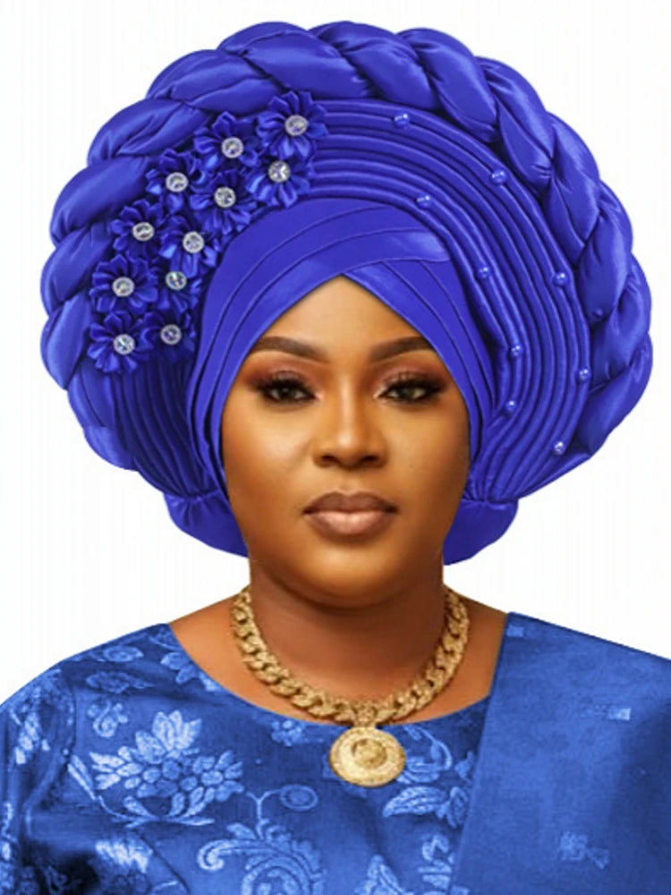 Fashion Women Elastic Ruffle African Turban Cap Lady Head Wraps Nigeria Wedding Auto Gele Headtie Party Headgear Headwear Hat