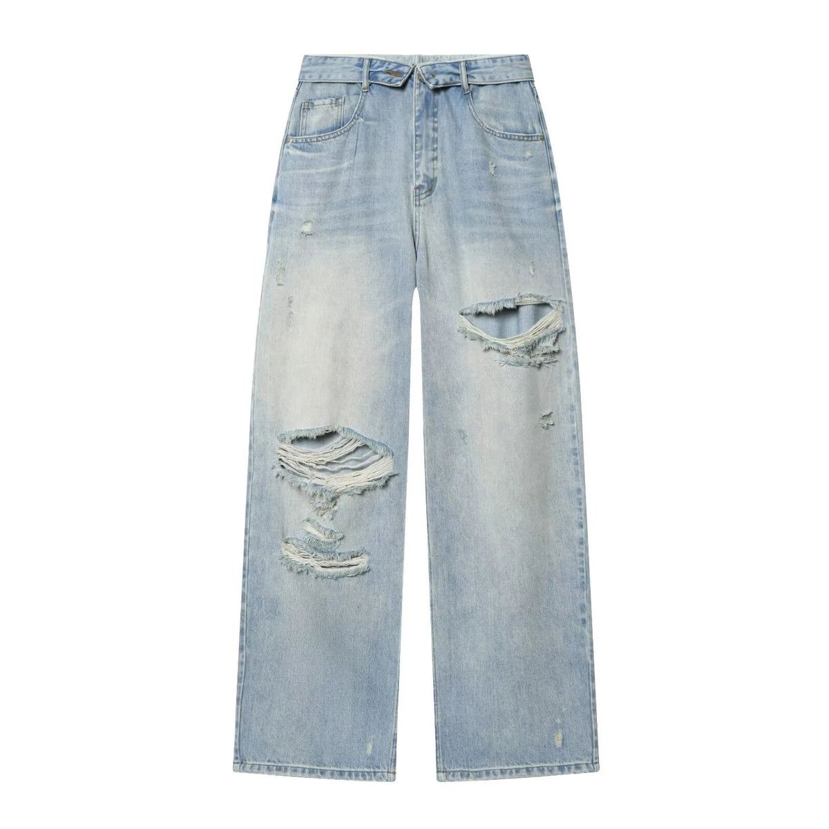 European and American style 2026 spring/summer new women's clothing mid waist casual ripped and flanged denim pants