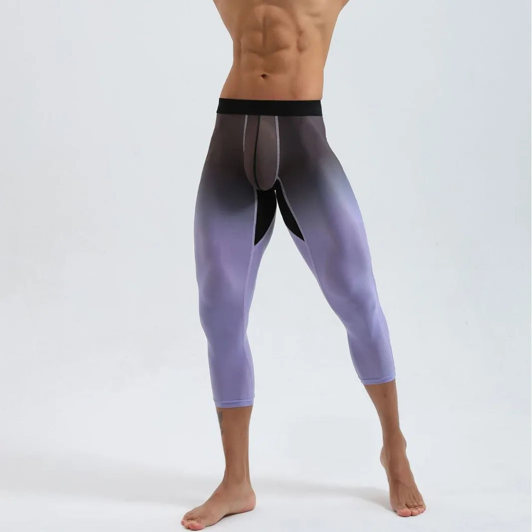 Men's High-Elastic Fitness Sports Pants Tight Seven-Foot Nylon Gym American Style Sportswear for Workout And Running