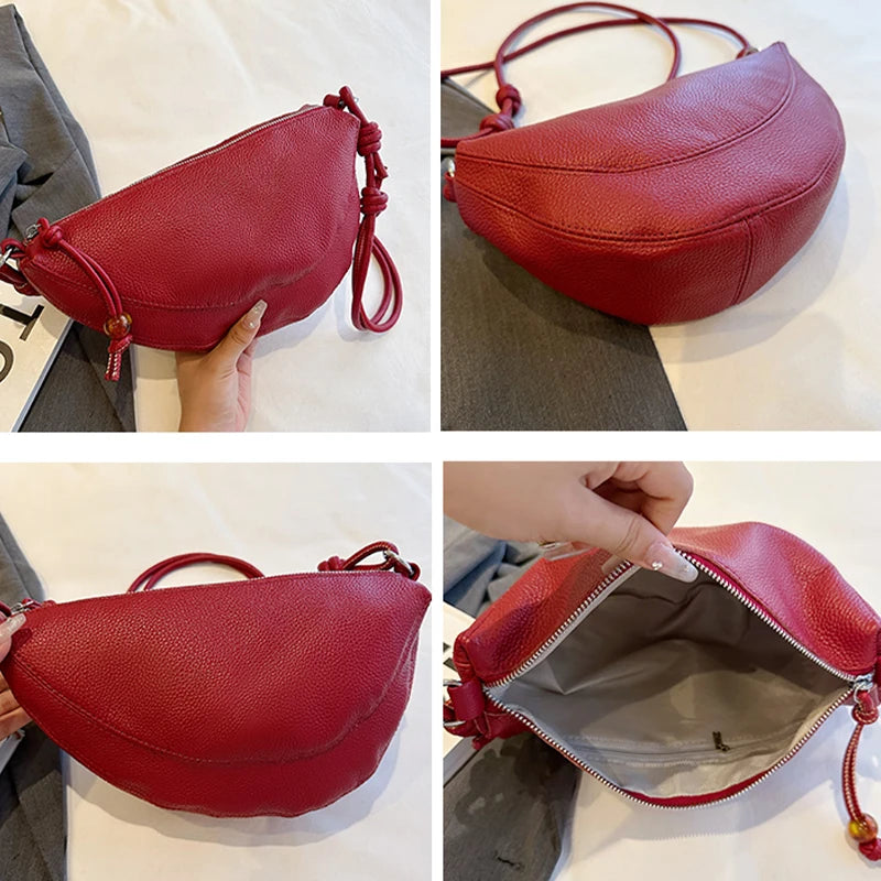 New Genuine Leather Women's Handbag Solid Color Simple Female  Shoulder Bag Wallet Fashion Trend Women Saddle Bags Sac A Main