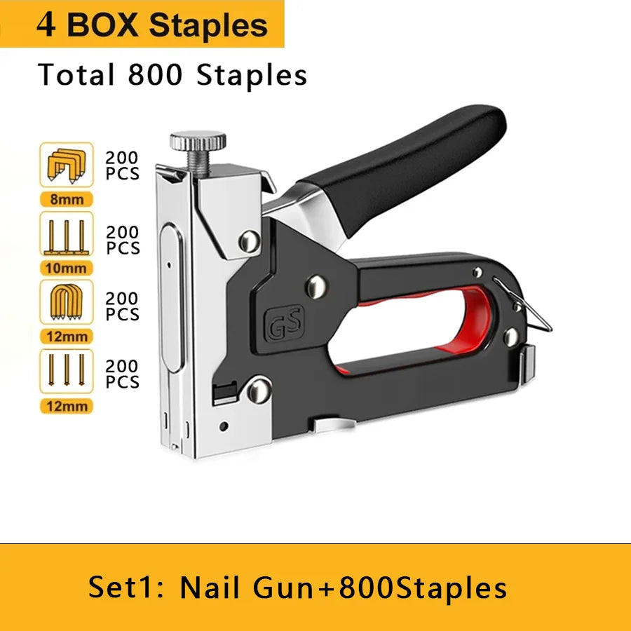4 In 1 Nail Gun DIY Furniture Construction Stapler Upholstery Staple Gun with 800 Staples Home Decor Carpentry Tools
