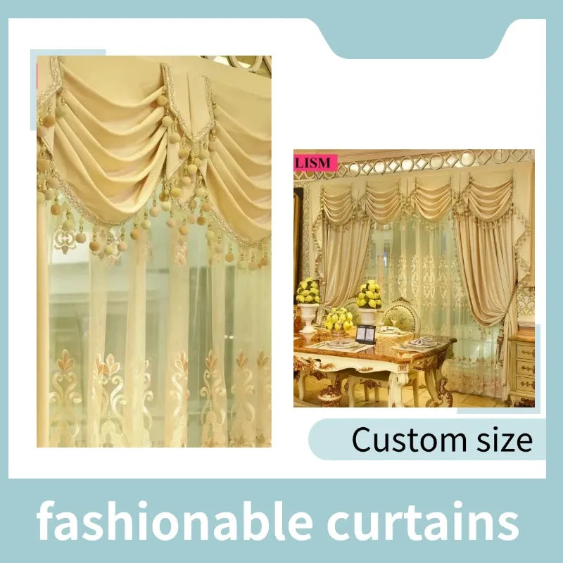 European Luxury Curtains For Living Room Bedroom Blackout Thicken Velvet Decor Custom White Tulle Solid Color Fabric Valance