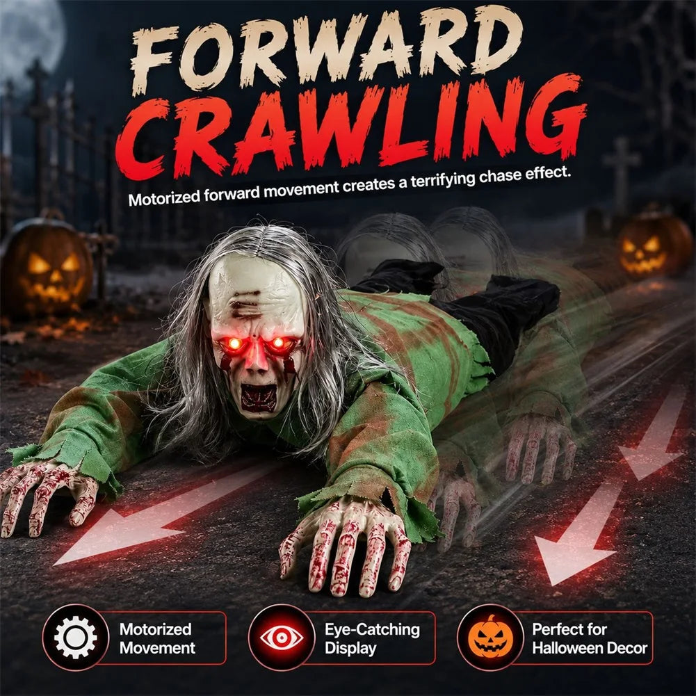 Halloween Crawling Zombie Scary Haunted House Decor Prop Motion Sensor Activated Sound Light Effects Horror Scene Setup