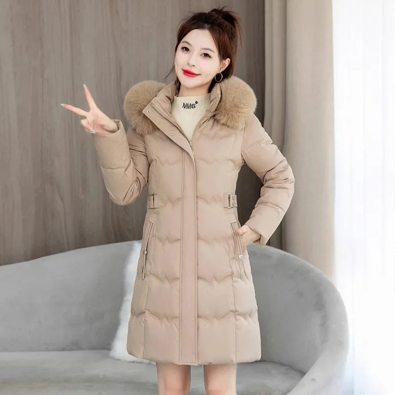 Women's Winter Parka Coat 2025 Hooded Korean Version Lady Down Cotton Jacket Warm Temperament Ladies Cotton Padded Outerwear