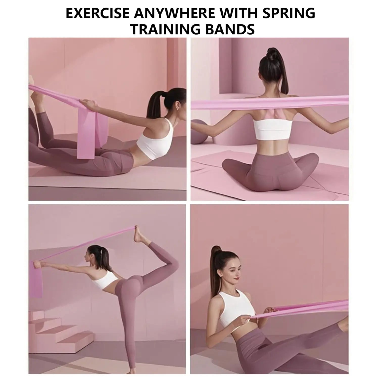 pink 5-level resistance bands and non-slip eva blocks set designed for spring training and exercise use