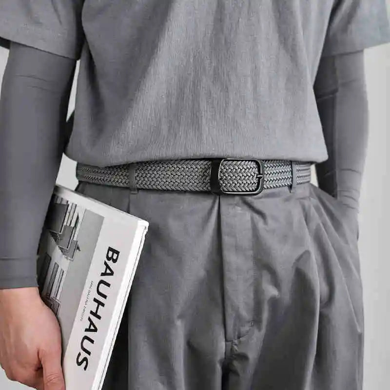 Weaving Belt Men's Fashionable Belt for Young Adults Casual Multifunctional Canvas Pants Belt with Elastic Golf Studs Fabric Lea