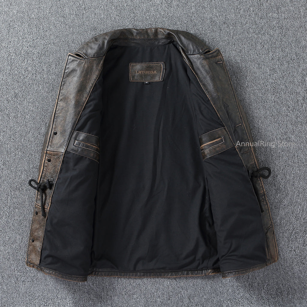 Classic M43 Trench Coat Cowhide Military Genuine Leather Jacket Medium and Long Multi-pocket Mens Vintage Leather Jacket