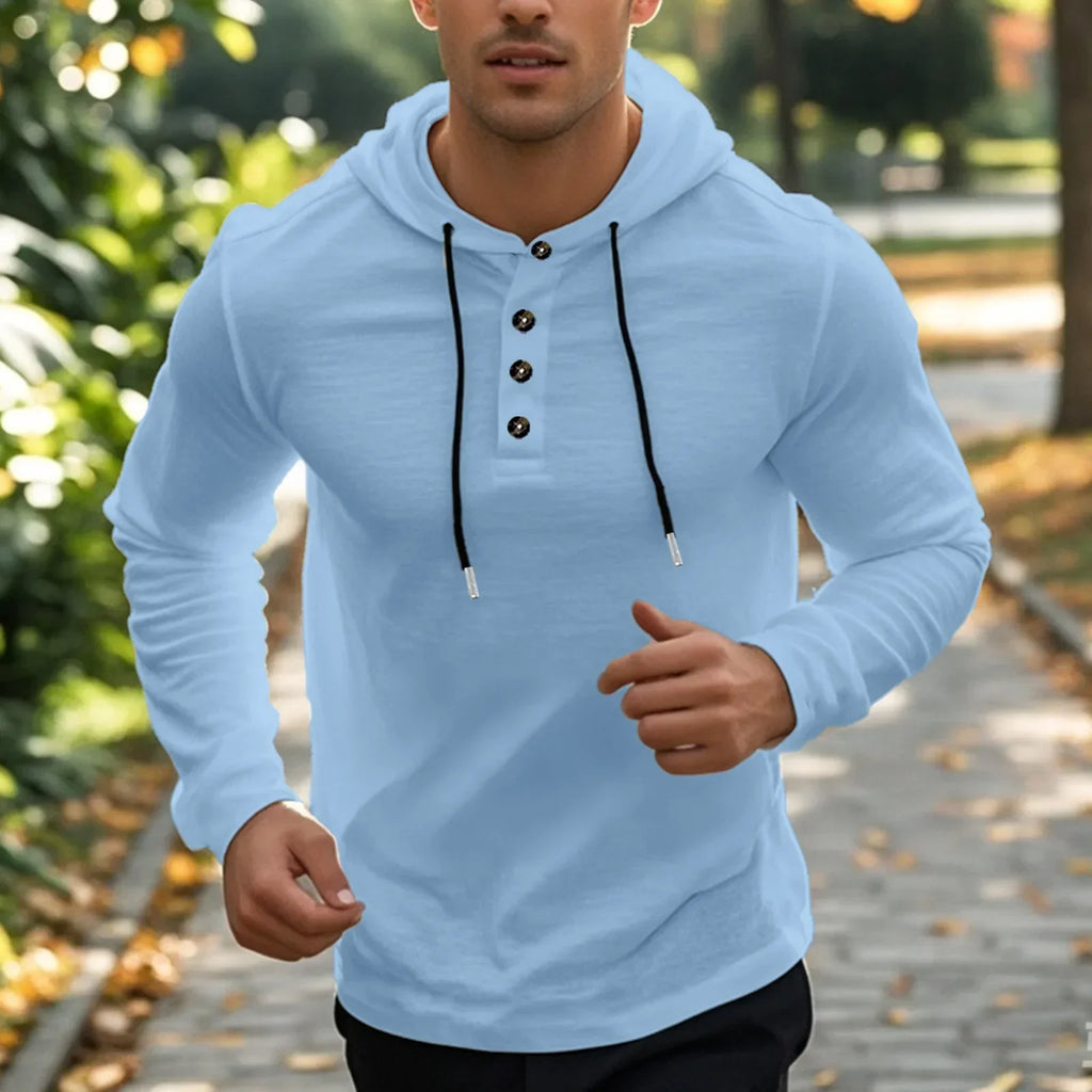 2026 New Men's  T-Shirts Spring Summer Hooded Cotton Linen Tops for Men Soft Loose Henley Shirt Casual Button Long Sleeve Shirts