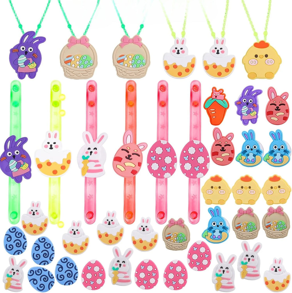 Easter LED Light Up Ring Necklaces Bracelets Easter Party favors of  Basket Stuffers Egg Fillers Glow In The Dark Party Supplies