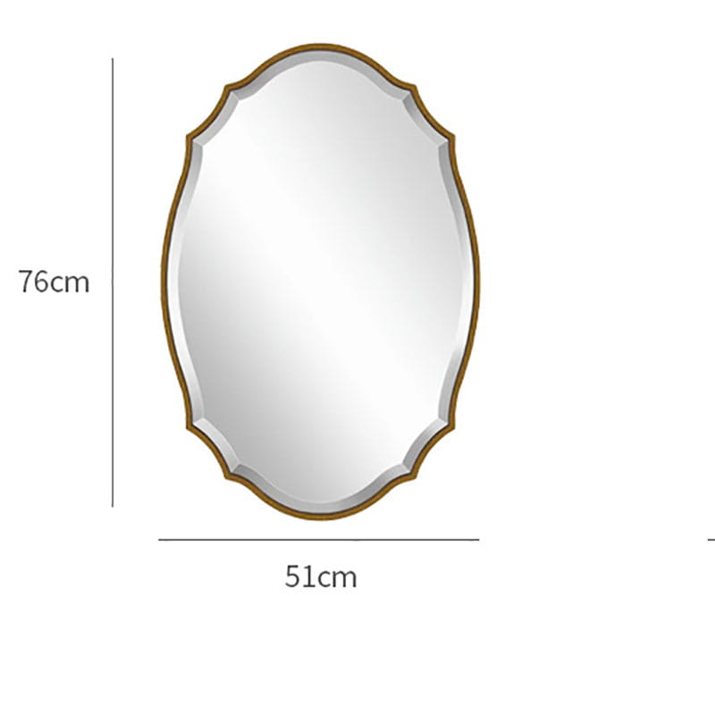 Miroir de salle de bains ovale doré, ornemental, avec un cadre décoratif, mesurant 76 cm sur 51 cm, idéal pour une décoration murale raffinée de style miroir.
