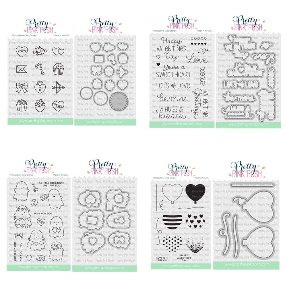 Valentine's Day Heart Love Letter Phrase Grid & Heart Pattern Embossing Metal Cutting Dies Clear Stamps Set for DIY Scrapbooking