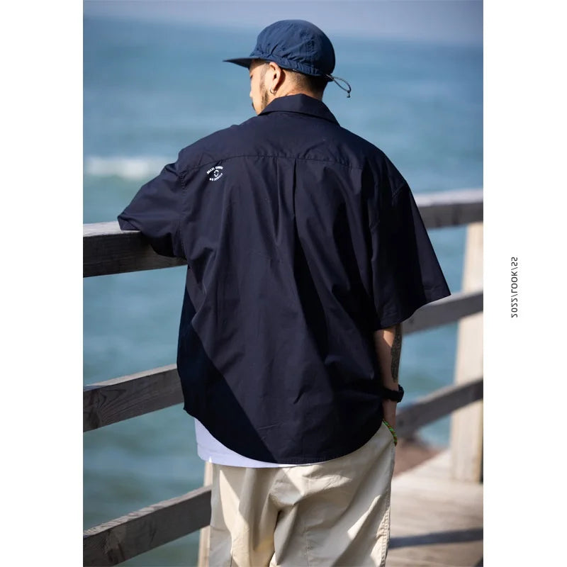 Summer New Style Retro Japanese Short Sleeve Shirt Loose Casual Versatile Half Sleeve Shirt for Men And Women Cityboy Workwear