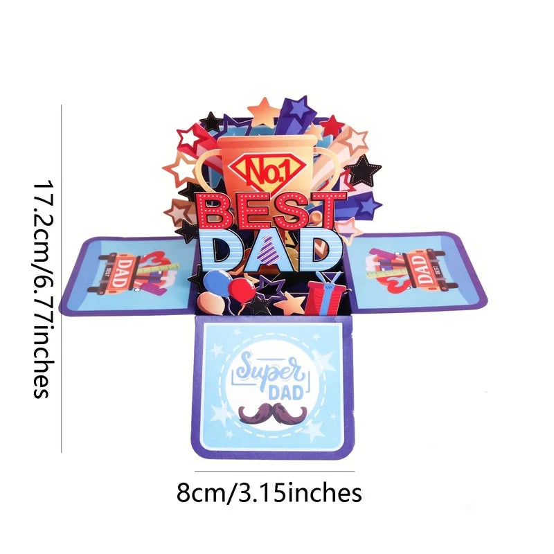 1pc, Father'S Day, Pop-Up Greeting Card Box for Dad'S Birthday, Best Dad Folded 3D Craft Surprise Gift Card for Father'S Day