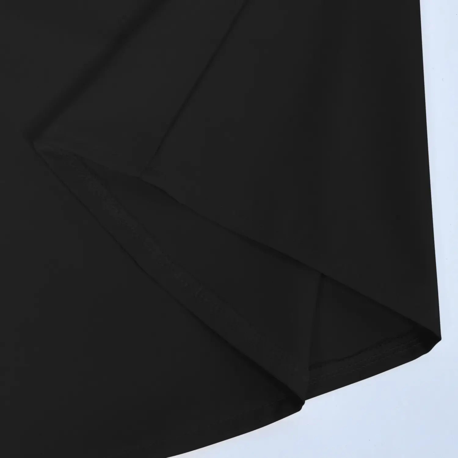 Black fabric detail with smooth texture and clean precise stitching along the folded edge of a mens pirate medieval renaissance lace up shirt by arba global.