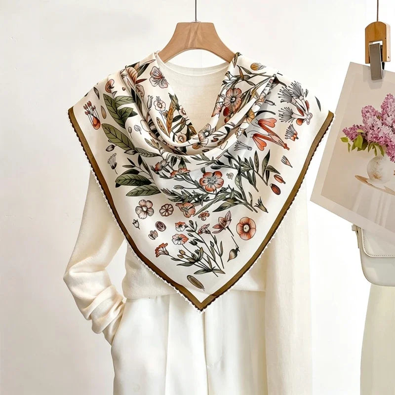Women Sunscreen Square Scarf Pure Mulberry Silk Double Crepe Hand Rolled Hem High End Fashion Versatile Outdoor Neck Wrap