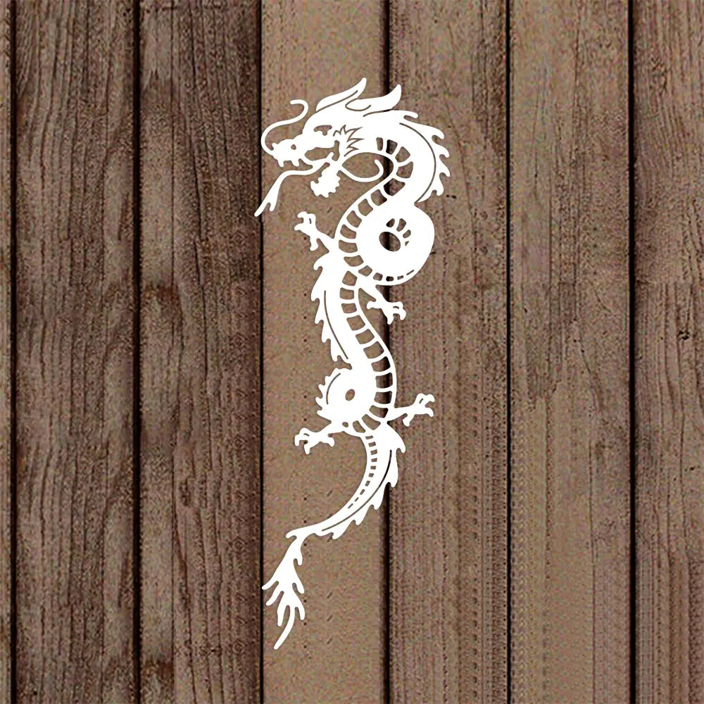 White dragon-shaped white vinyl decal featured in a Chinese New Year metal cutting dies product for decorative crafting purposes.