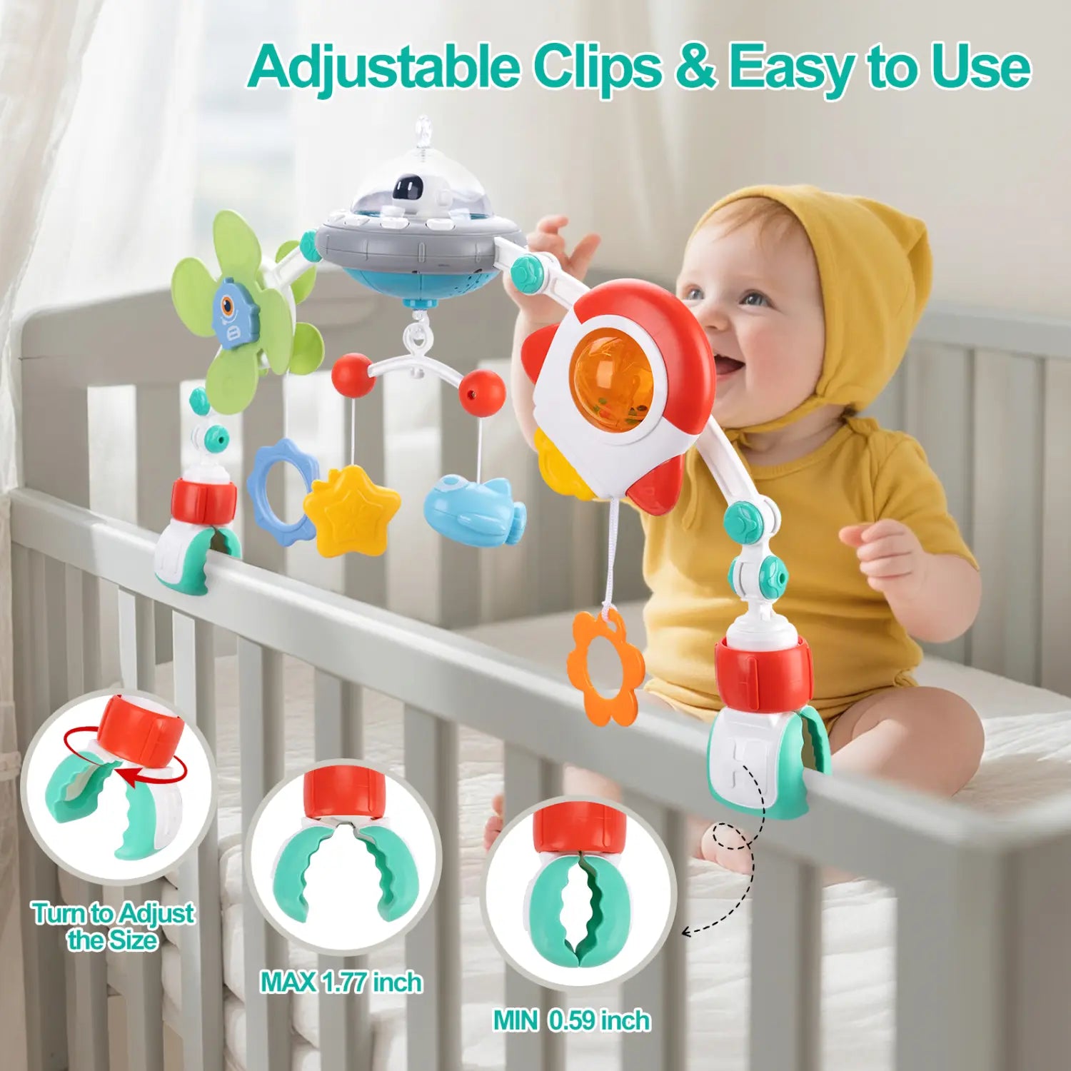Jouets d’arche pour poussette de bébé en plastique colorés, avec pinces réglables et jouets sur le thème de l’espace, pour un centre d’activités marin