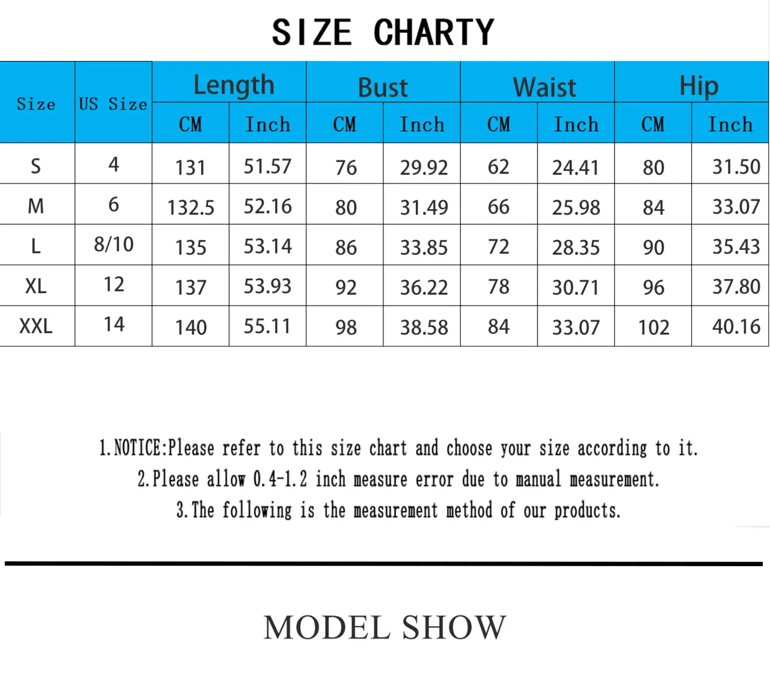 Tabla de tallas para mono jumpsuit ajustado tipo bodycon negro para mujer de manga corta, que muestra las medidas de la prenda en centímetros y pulgadas para las tallas de S a XXL.