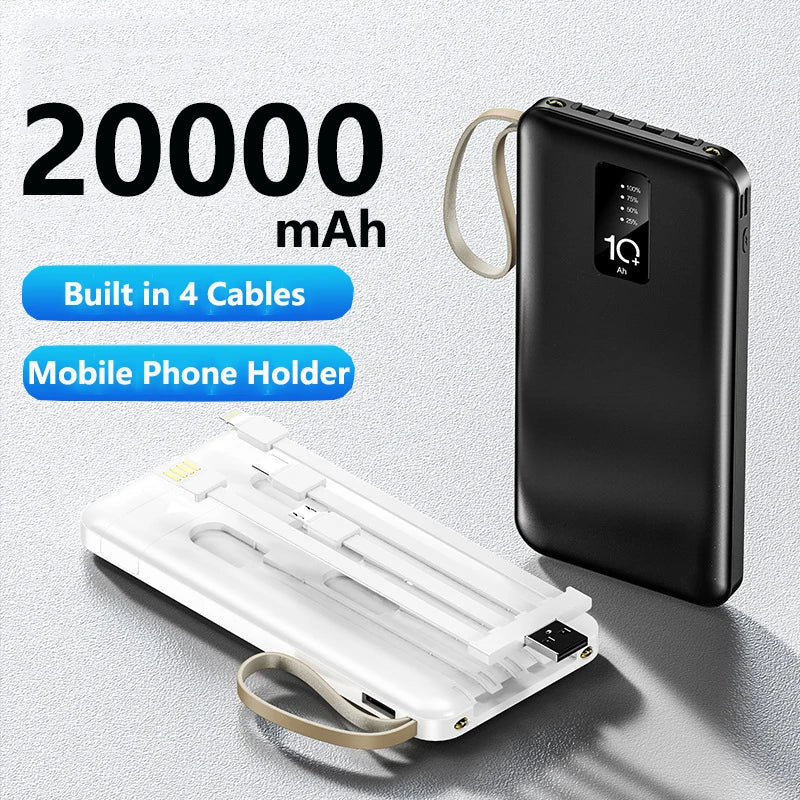 Power Bank 20000mAh Built in Cable Portable Charger Mobile Phone External Battery Fast Charge Powerbank For iPhone 14 Xiaomi Mi