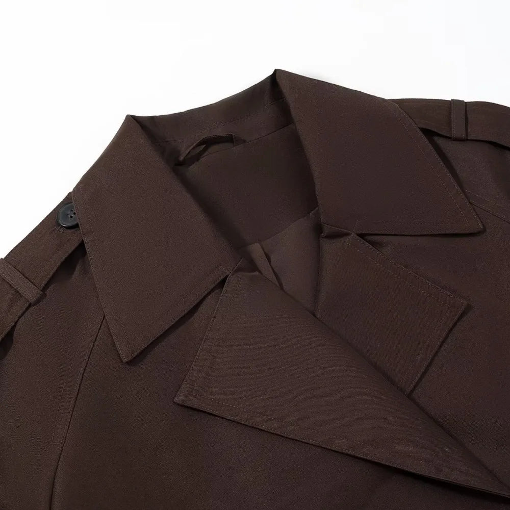 Brown Trench Coat Woman Long Sleeve Urban Solid Cropped Women's Trench Coat Casual Classic 2025 Trend Jackets Outerwears