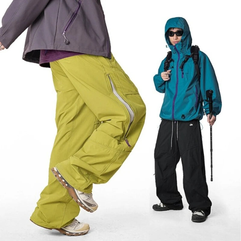 Men's Cargo Pants  Summer Quick-Dry Waterproof Mountain Climbing Long Trousers with Side Zipper Pockets Elastic Waistband