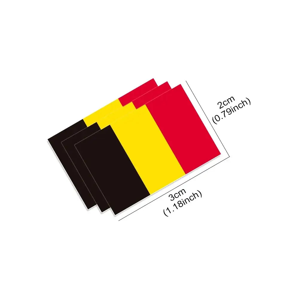 Set of three Belgian flag car stickers featuring the national black yellow and red tricolor design made of waterproof PVC decals.