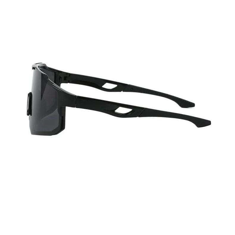 Gafas de sol deportivas tipo círculo negras con un diseño moderno y elegante y lentes UV400 de color gris oscuro para ciclismo deportivo al aire libre.