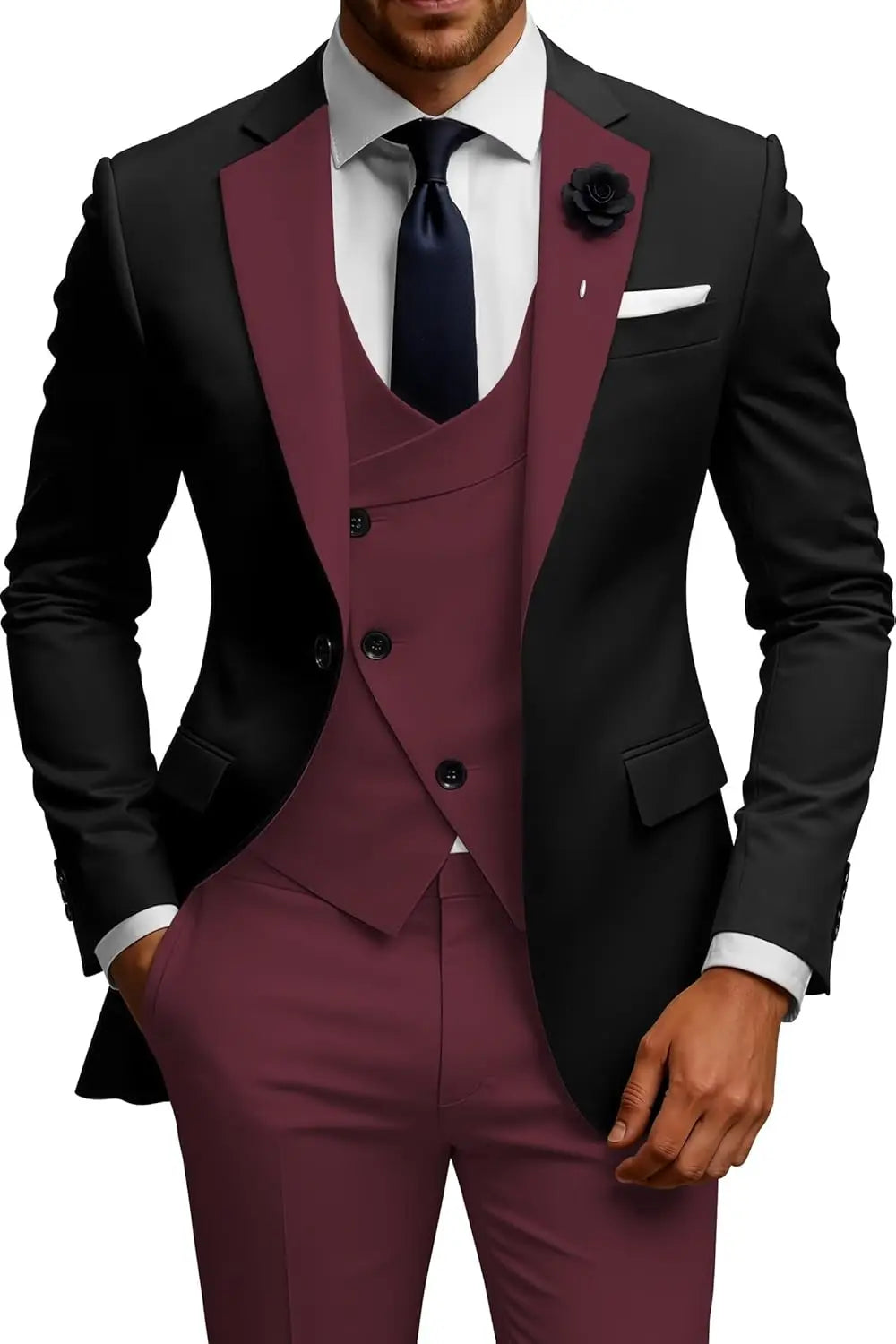 Mens Suits 3 Piece Slim Fit Double Breasted Suit Wedding Prom Tuxedo Suit Set