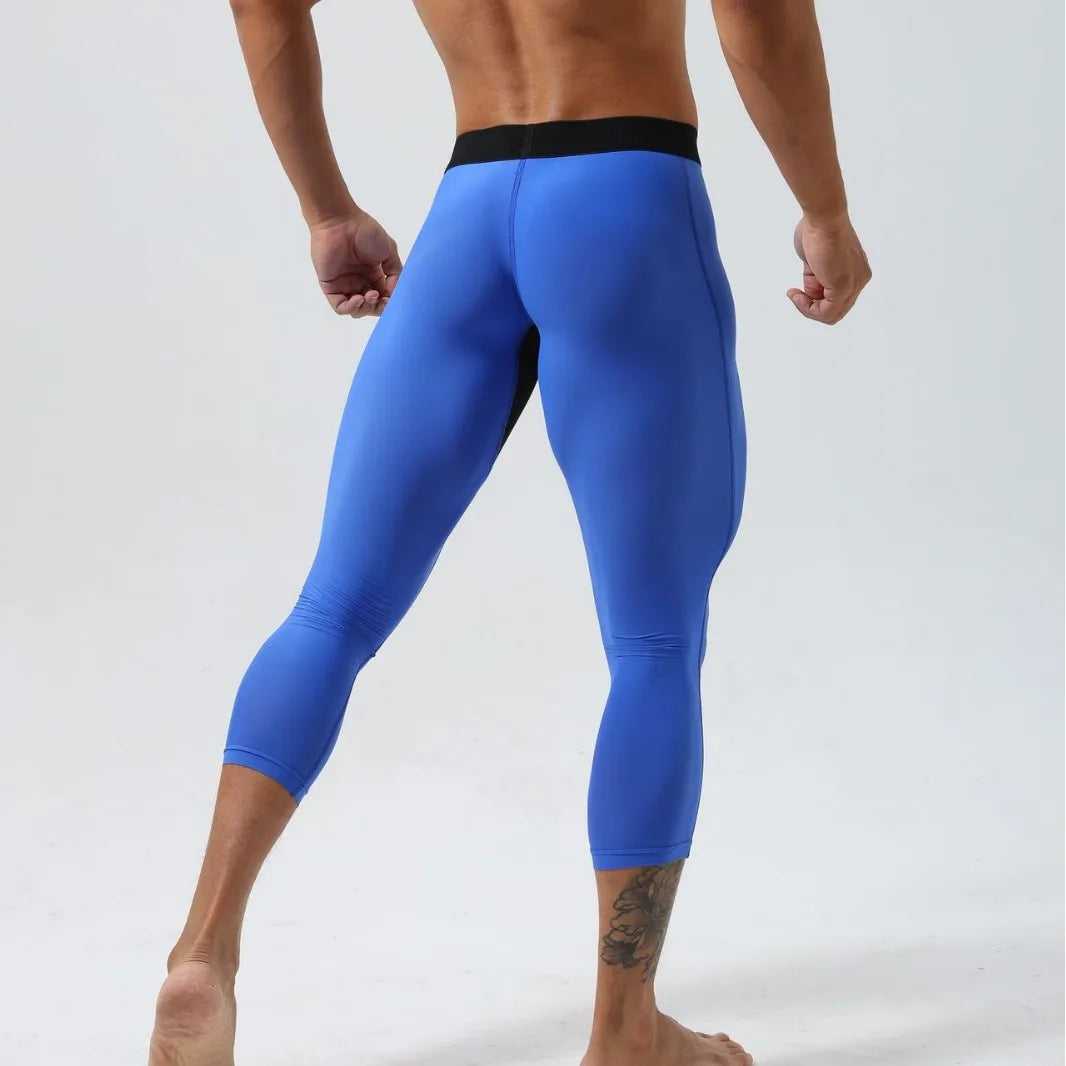 Men's High-Elastic Fitness Sports Pants Tight Seven-Foot Nylon Gym American Style Sportswear for Workout And Running
