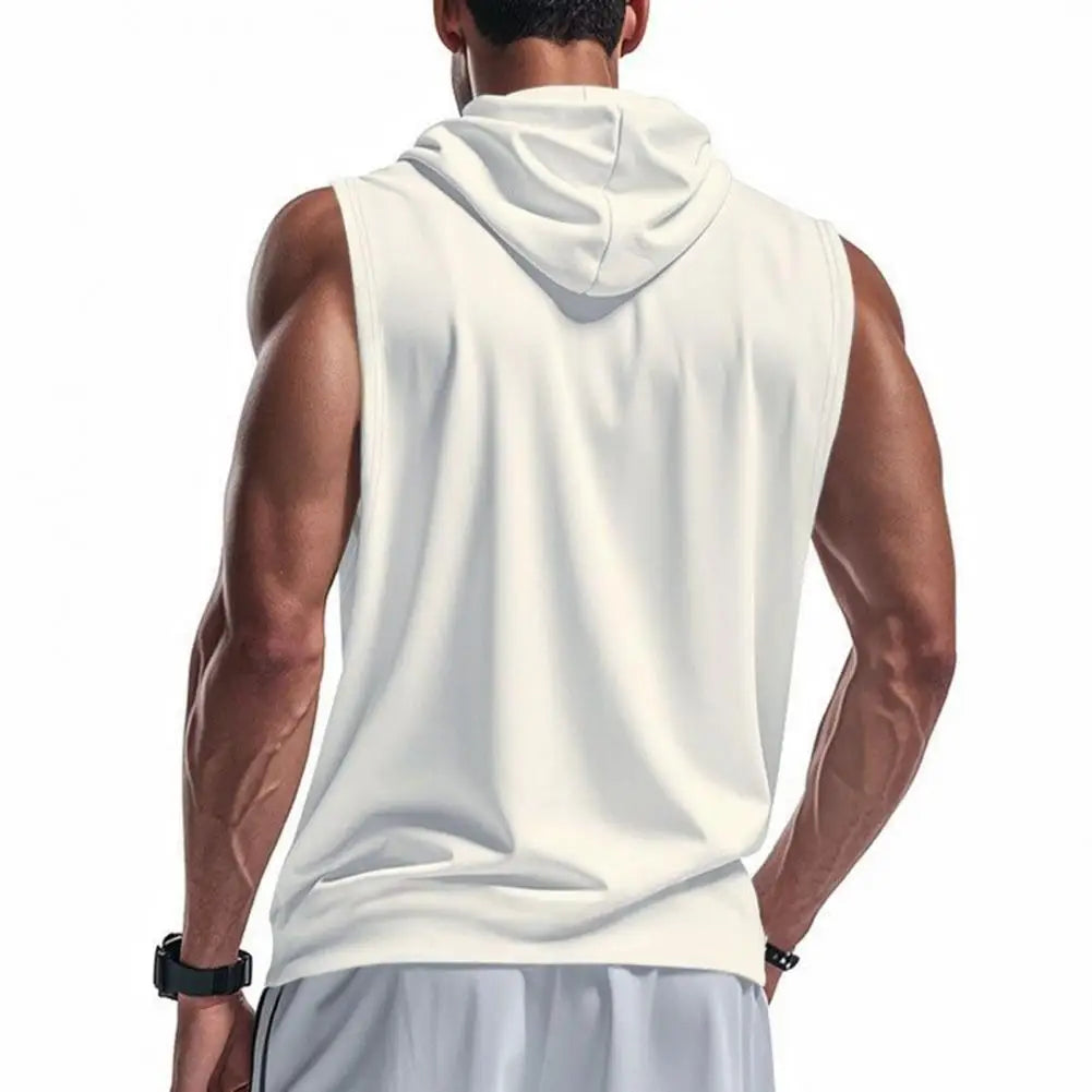 Men Workout Vest Men's Sleeveless Hooded Vest Quick-drying Summer Sports Top Wide Shoulder Strap Activewear for Daily Casual