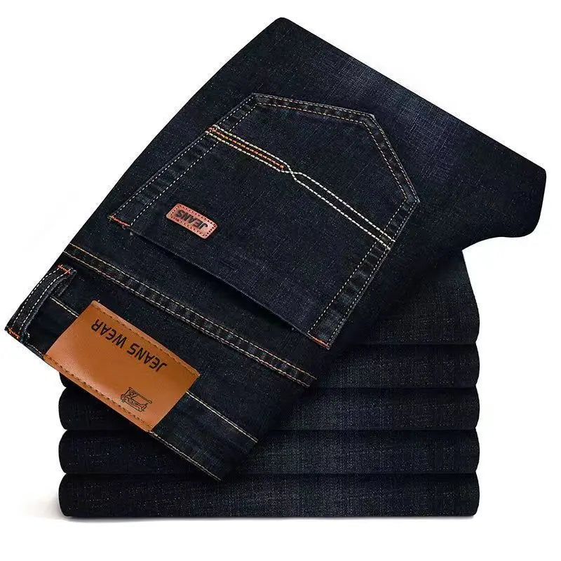 2025 New Business Men's Jeans Casual Comfortable Straight Stretch Fashion Classic Premium Blue Black Denim Pants Large Pants