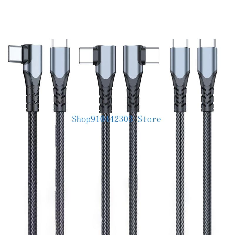 six black braided usb c cables with metallic silver connectors including angled and straight head designs for fast charging up to 100w