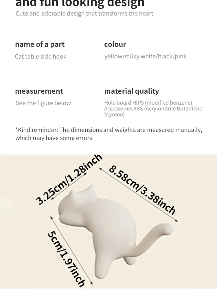 A white silicone cat desk hook made of plastic with a playful minimalist design for organizing side tables.