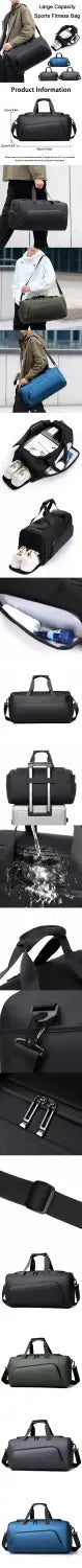 Black leather travel duffel bag with a shoe compartment featuring a silver-toned metal clasp and zipper pull.
