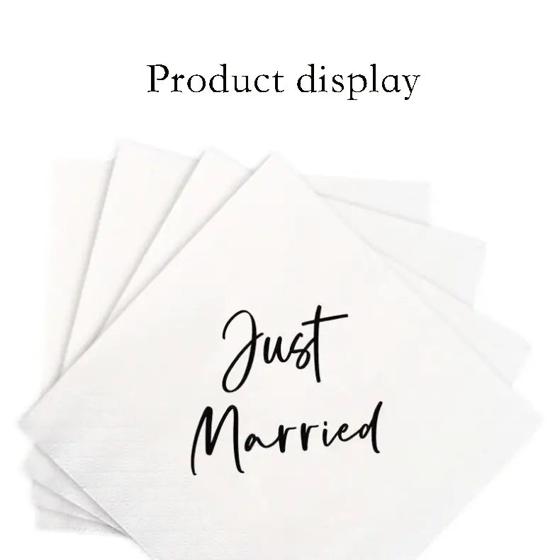 servilletas de papel blancas con «Just Married» impreso en negro con estilo de caligrafía en cursiva, de la novia para servilletas para la novia, papel para boda metalizado en oro, paquete de 50.