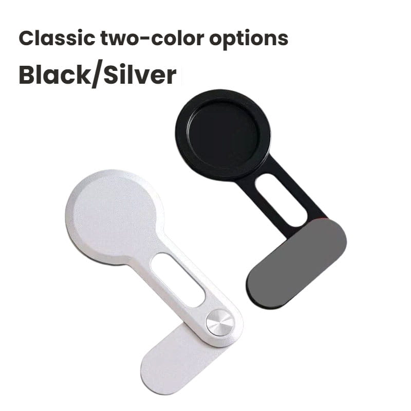 Schwarzer und silberner Magnet-Phonehalter mit schlankem minimalistischen Design aus Aluminium zur Nutzung am Laptop