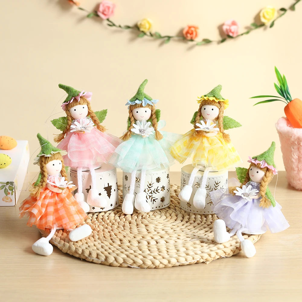 1Set Easter Hanging Ornaments Cute Bunny Flower Fairy Elves Angel Girl Ornaments Pendants Happy Easter Party Decoration Gifts