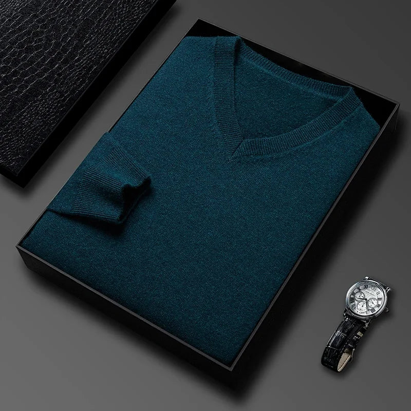 New Sweatwear Men's V Neck Basic Solid Color Sweaters Round Neck Elastic Pullovers Warm Autumn Knitted Oversized Sweater Men
