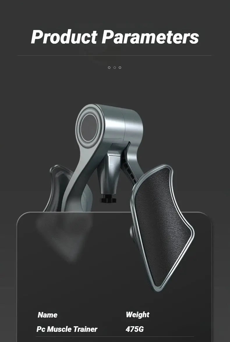 Silver and black pelvic floor muscle trainer and buttock exerciser with a sleek ergonomic design.