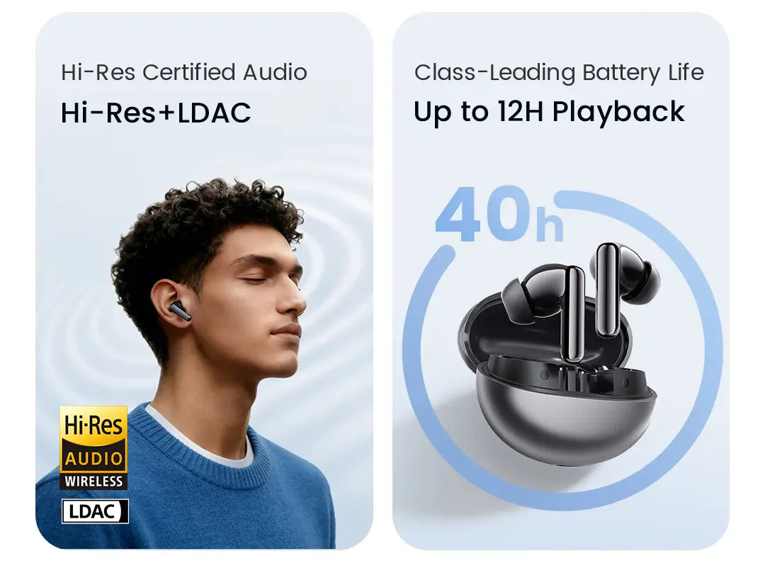 Écouteurs sans fil Haylou FlowBuds N55 noirs avec un design moderne épuré et un étui de charge assorti mettant en valeur une autonomie prolongée