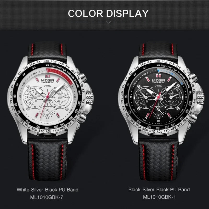 MEGIR 1010 Men's Quartz Watch with Leather Strap, Analog Display, Fashion Design, Stylish Gift for Men Relogio Feminino