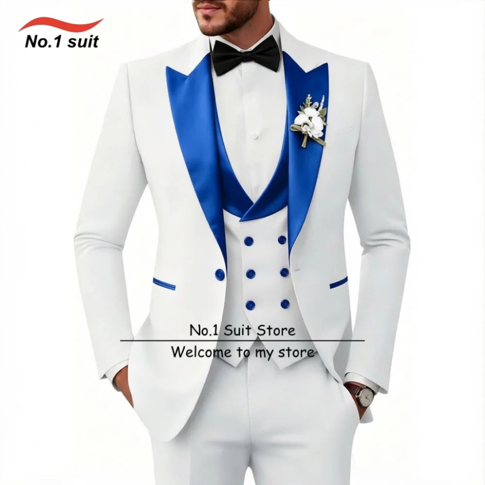 Wedding Tuxedo for Mens 3 Piece Suits Slim Fit Men Tuxedos Double-Breasted Prom Peaked Lapel Men Suits